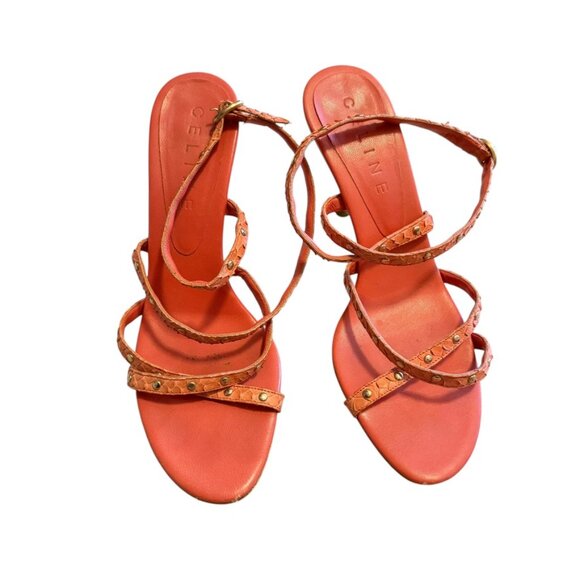 Vintage Celine Orange Python Snake sexy strapy Gladiator Sandals stiletto heels - Picture 2 of 11
